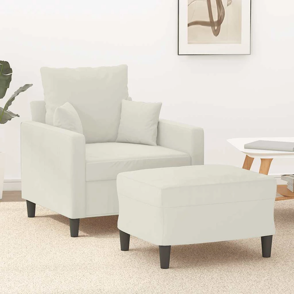 Sofa Krėslas su pakoja, kreminės spalvos, 60cm, aksomas