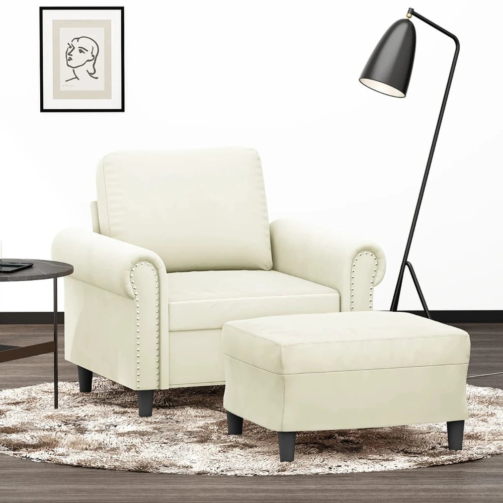 Sofa Krėslas su pakoja, kreminės spalvos, 60cm, aksomas
