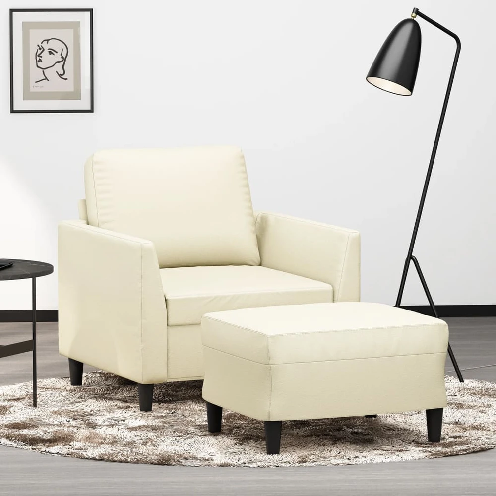 Sofa Krėslas su pakoja, kreminės spalvos, 60cm, dirbtinė oda