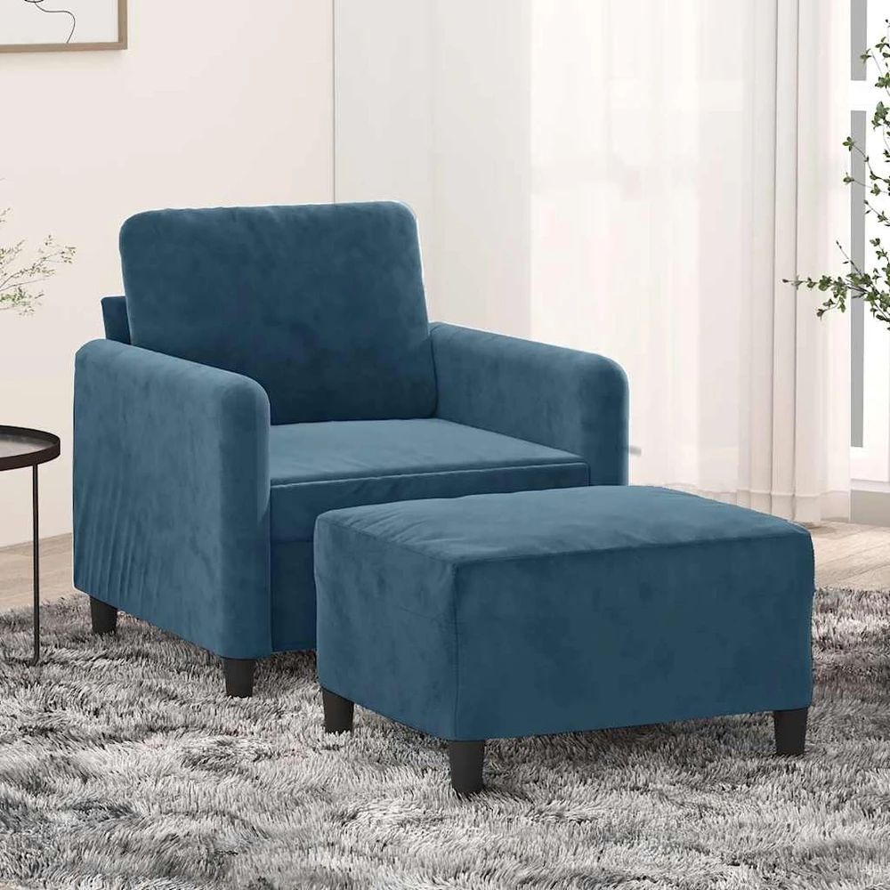 Sofa Krėslas su pakoja, mėlynos spalvos, 60cm, aksomas
