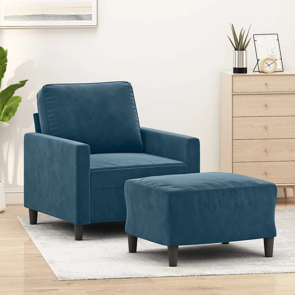 Sofa Krėslas su pakoja, mėlynos spalvos, 60cm, aksomas