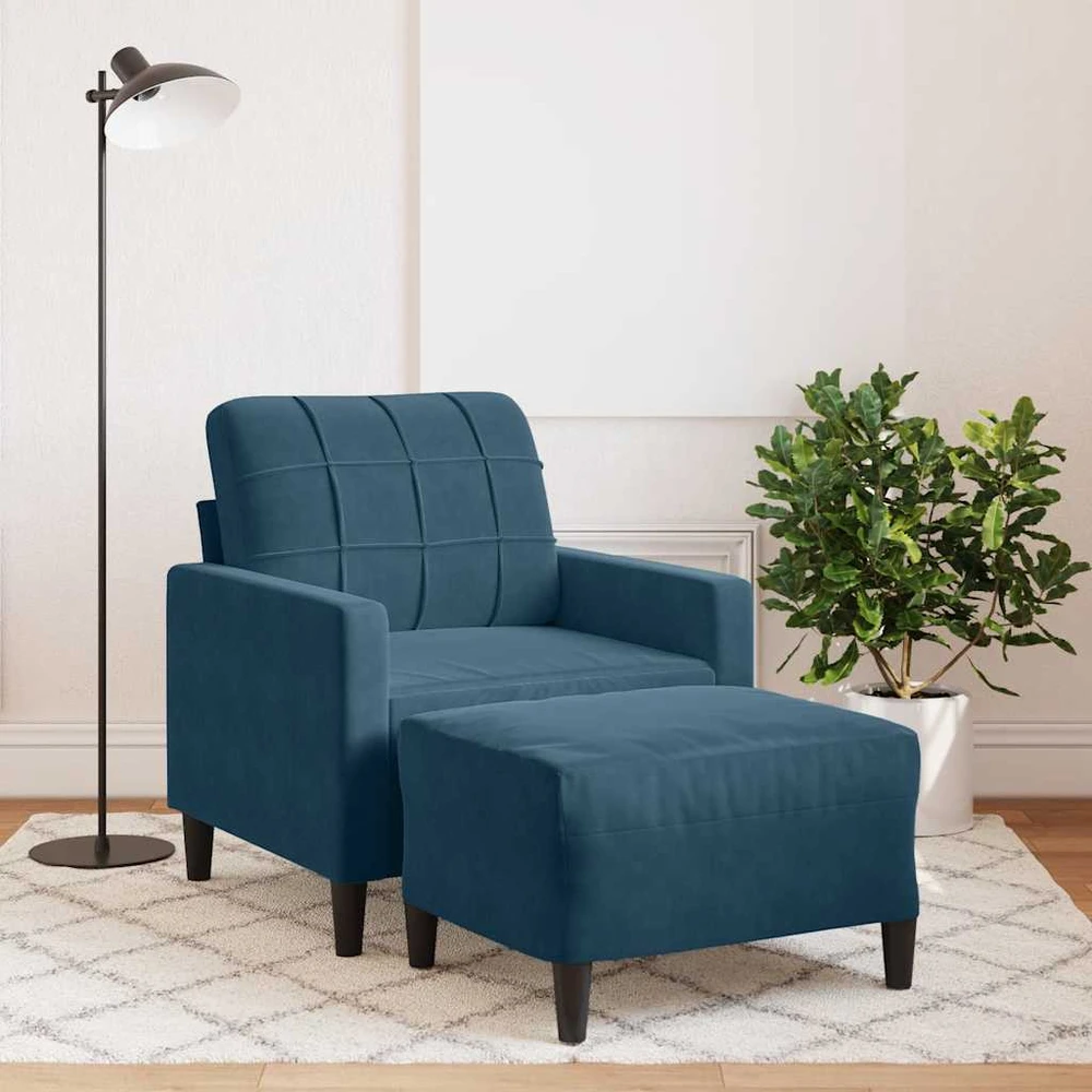 Sofa Krėslas su pakoja, mėlynos spalvos, 60cm, aksomas