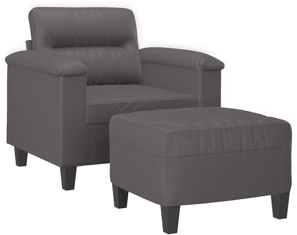 Sofa Krėslas su pakoja, pilkos spalvos, 60cm, dirbtinė oda