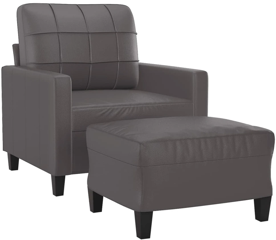 Sofa Krėslas su pakoja, pilkos spalvos, 60cm, dirbtinė oda