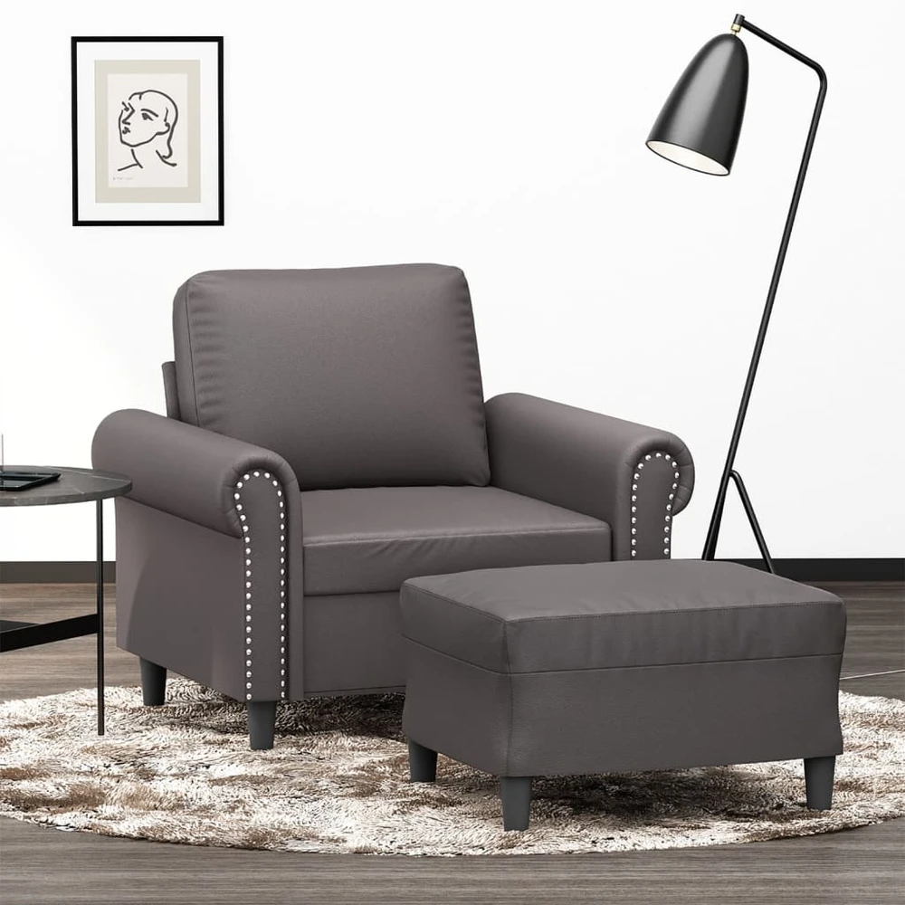 Sofa Krėslas su pakoja, pilkos spalvos, 60cm, dirbtinė oda