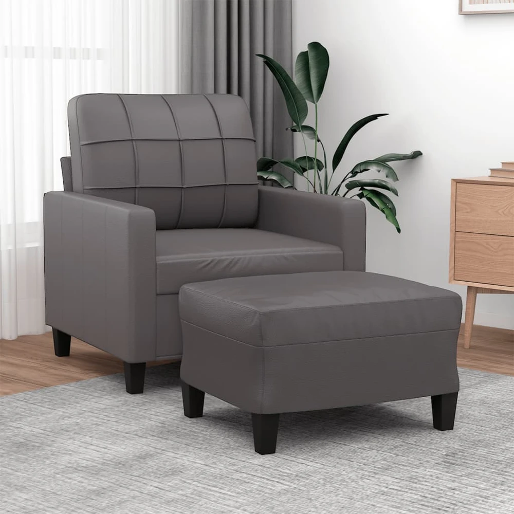 Sofa Krėslas su pakoja, pilkos spalvos, 60cm, dirbtinė oda