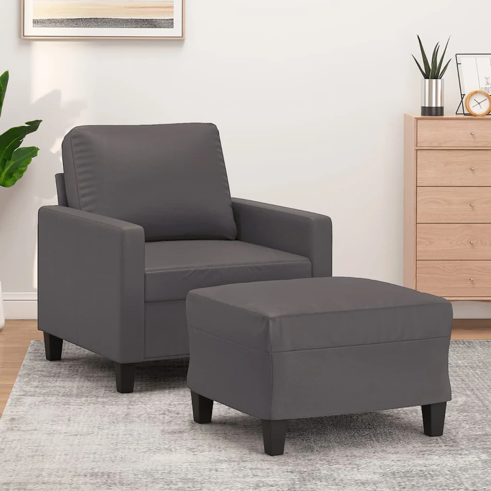 Sofa Krėslas su pakoja, pilkos spalvos, 60cm, dirbtinė oda