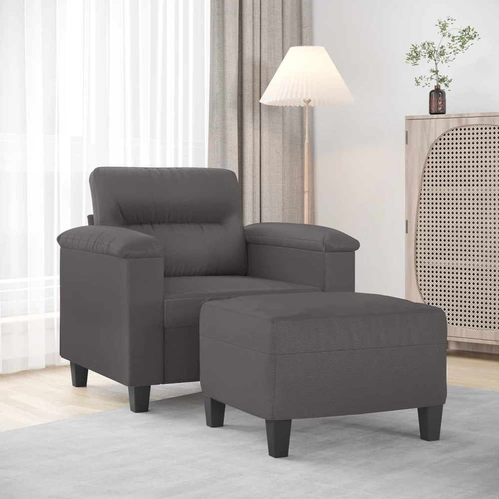 Sofa Krėslas su pakoja, pilkos spalvos, 60cm, dirbtinė oda