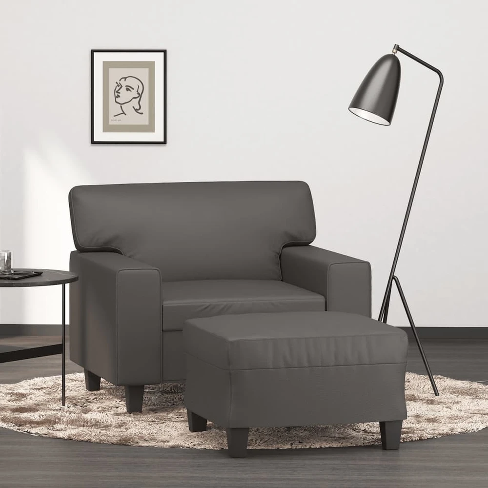 Sofa Krėslas su pakoja, pilkos spalvos, 60cm, dirbtinė oda