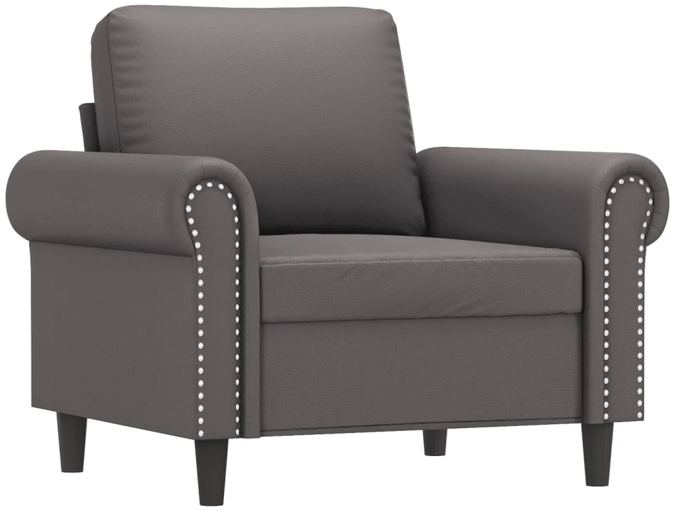 Sofa Krėslas su pakoja, pilkos spalvos, 60cm, dirbtinė oda