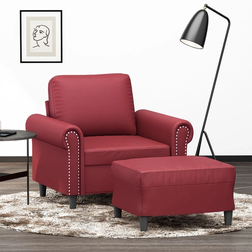 Sofa Krėslas su pakoja, raudonojo vyno spalvos, 60cm, dirbtinė oda
