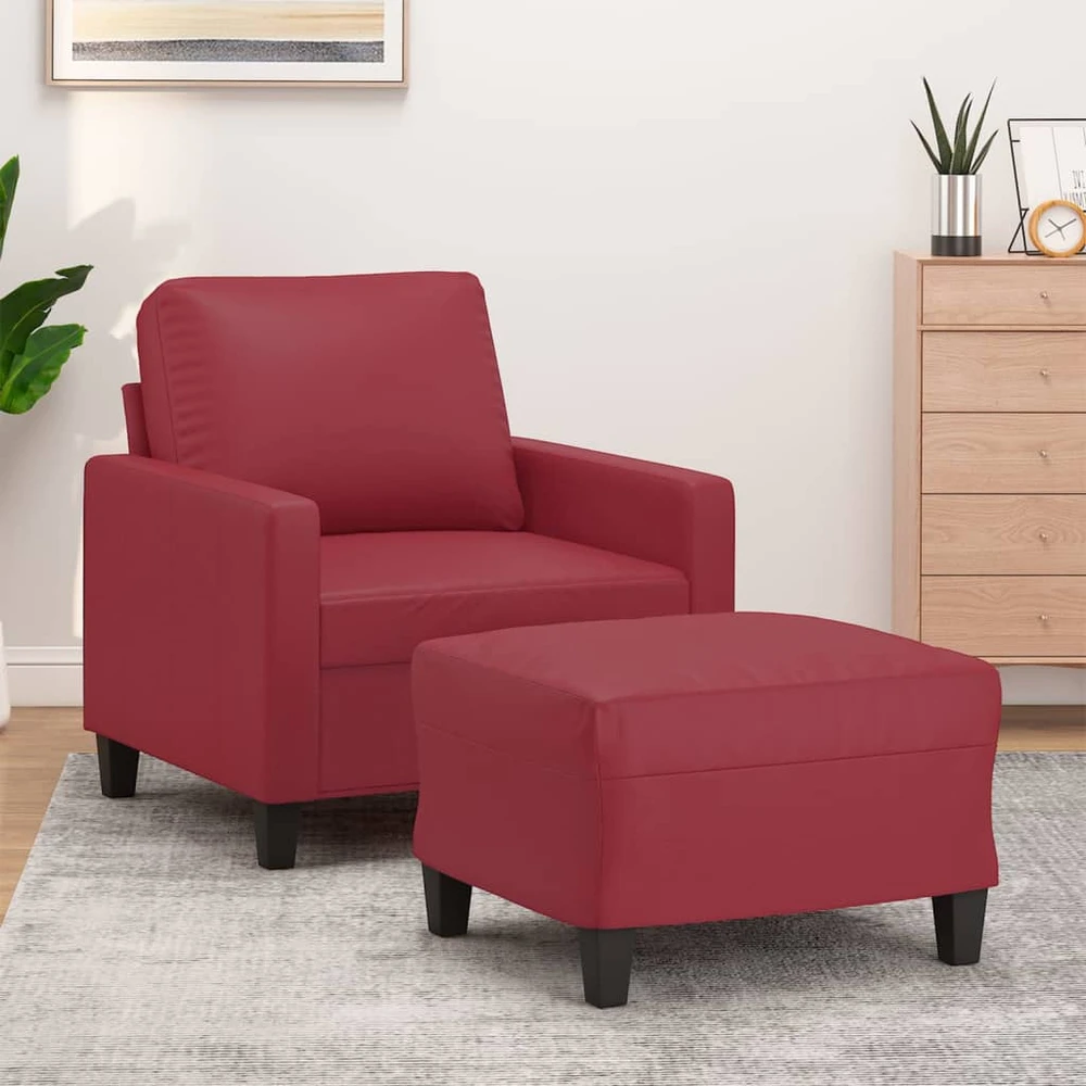 Sofa Krėslas su pakoja, raudonojo vyno spalvos, 60cm, dirbtinė oda