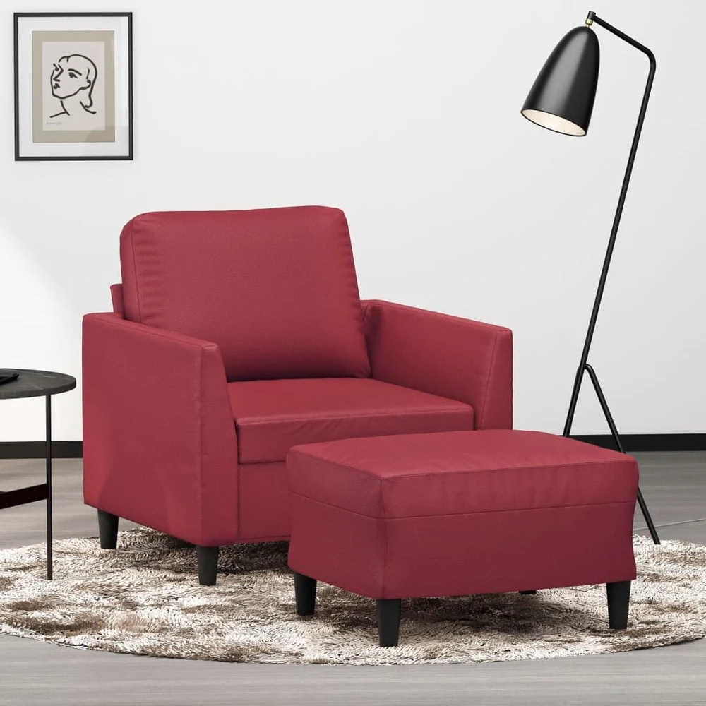 Sofa Krėslas su pakoja, raudonojo vyno spalvos, 60cm, dirbtinė oda