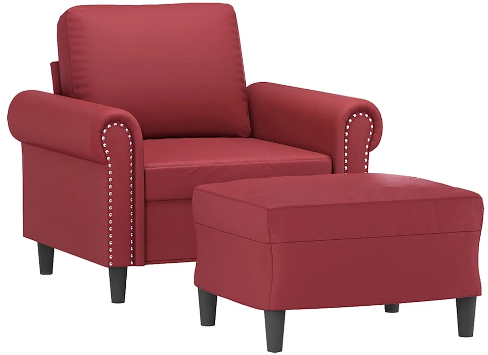 Sofa Krėslas su pakoja, raudonojo vyno spalvos, 60cm, dirbtinė oda