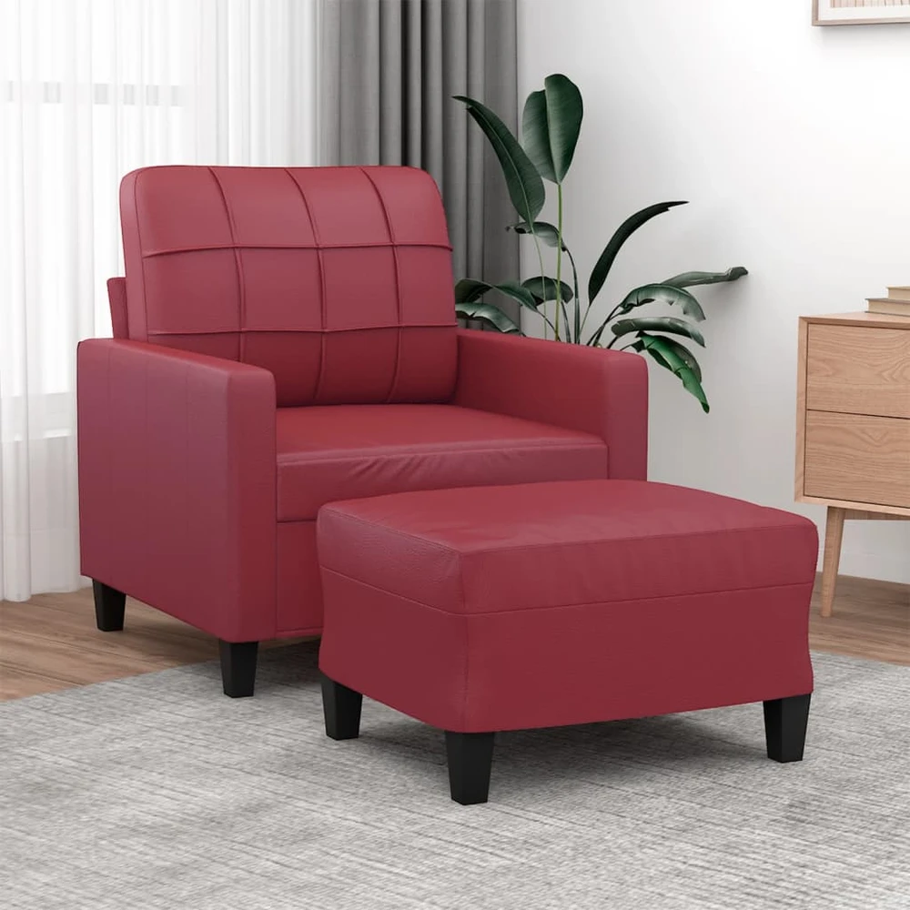 Sofa Krėslas su pakoja, raudonojo vyno spalvos, 60cm, dirbtinė oda
