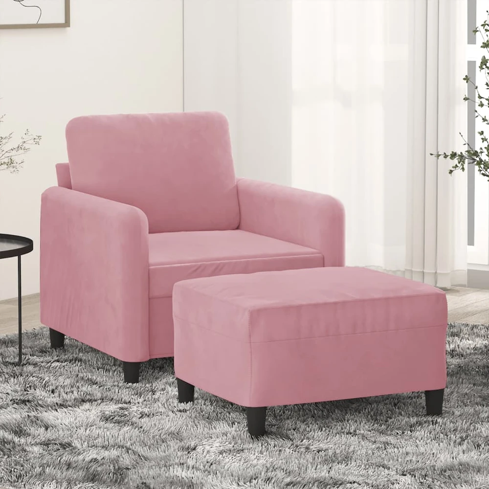Sofa Krėslas su pakoja, rožinės spalvos, 60cm, aksomas