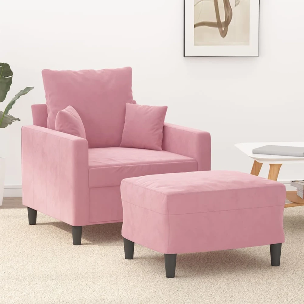 Sofa Krėslas su pakoja, rožinės spalvos, 60cm, aksomas