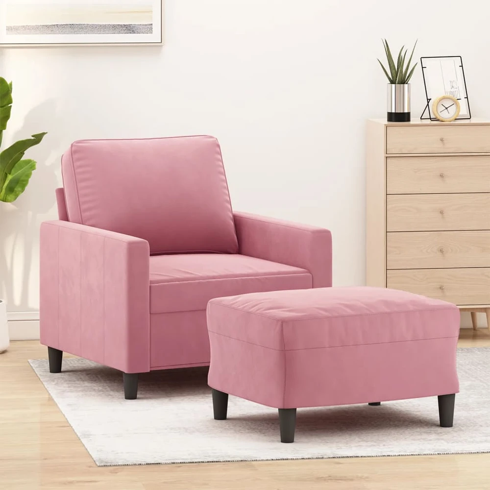 Sofa Krėslas su pakoja, rožinės spalvos, 60cm, aksomas