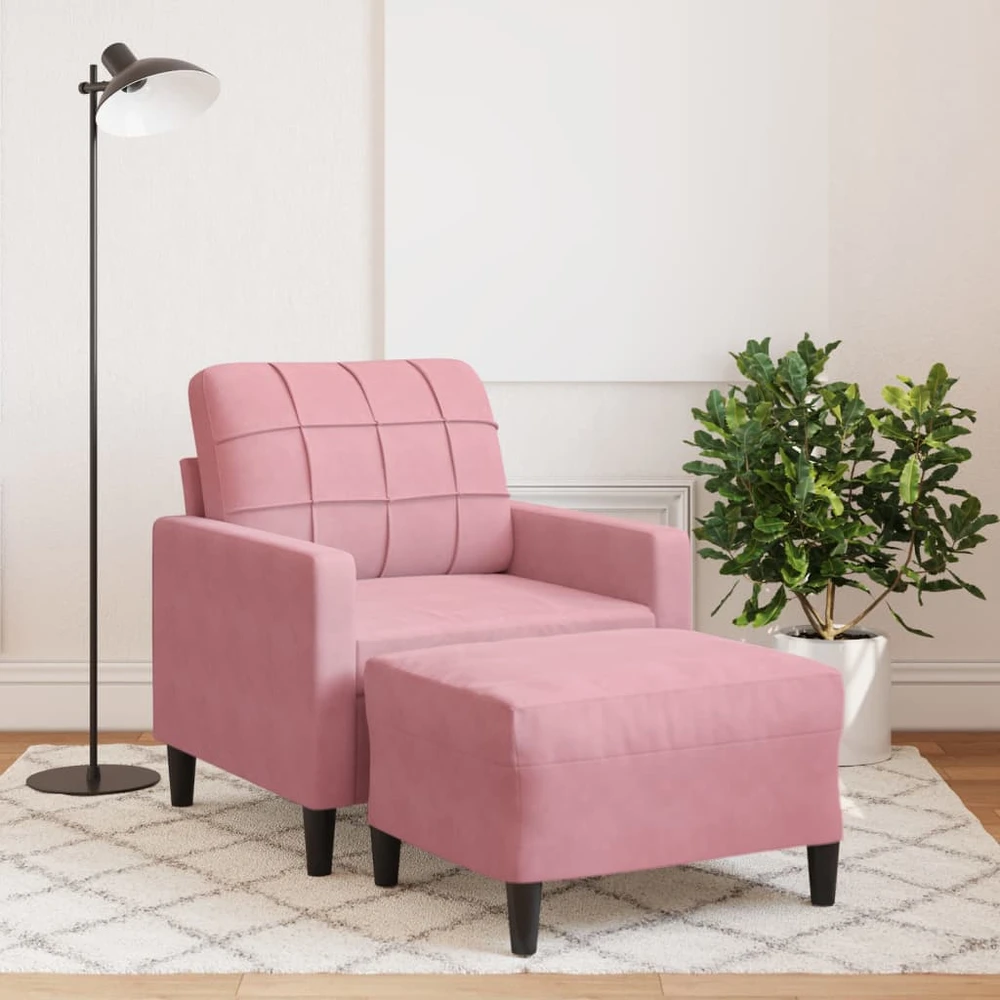 Sofa Krėslas su pakoja, rožinės spalvos, 60cm, aksomas