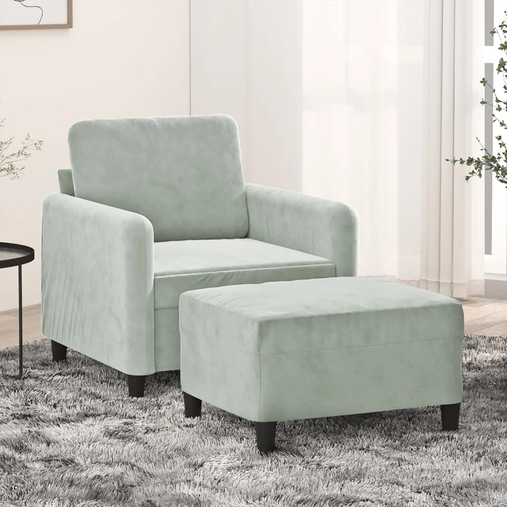 Sofa Krėslas su pakoja, šviesiai pilkos spalvos, 60cm, aksomas