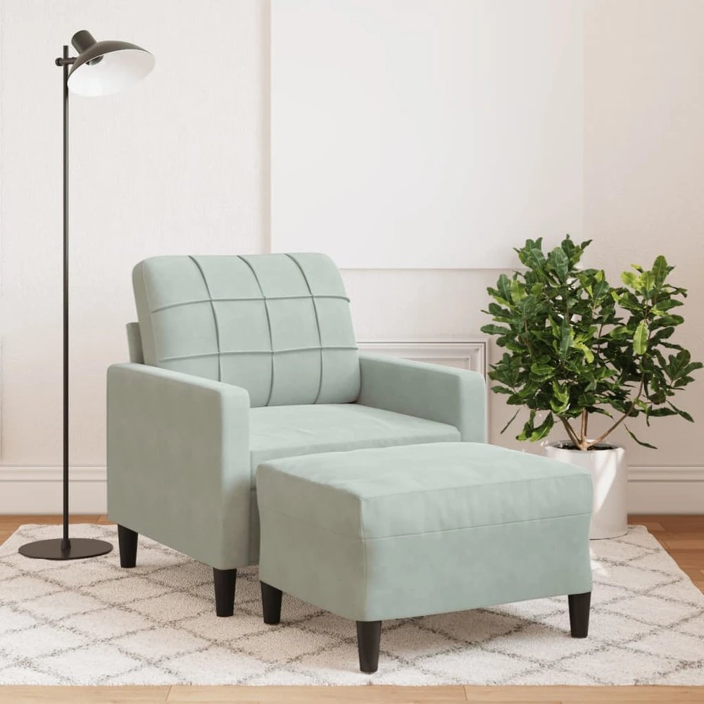 Sofa Krėslas su pakoja, šviesiai pilkos spalvos, 60cm, aksomas