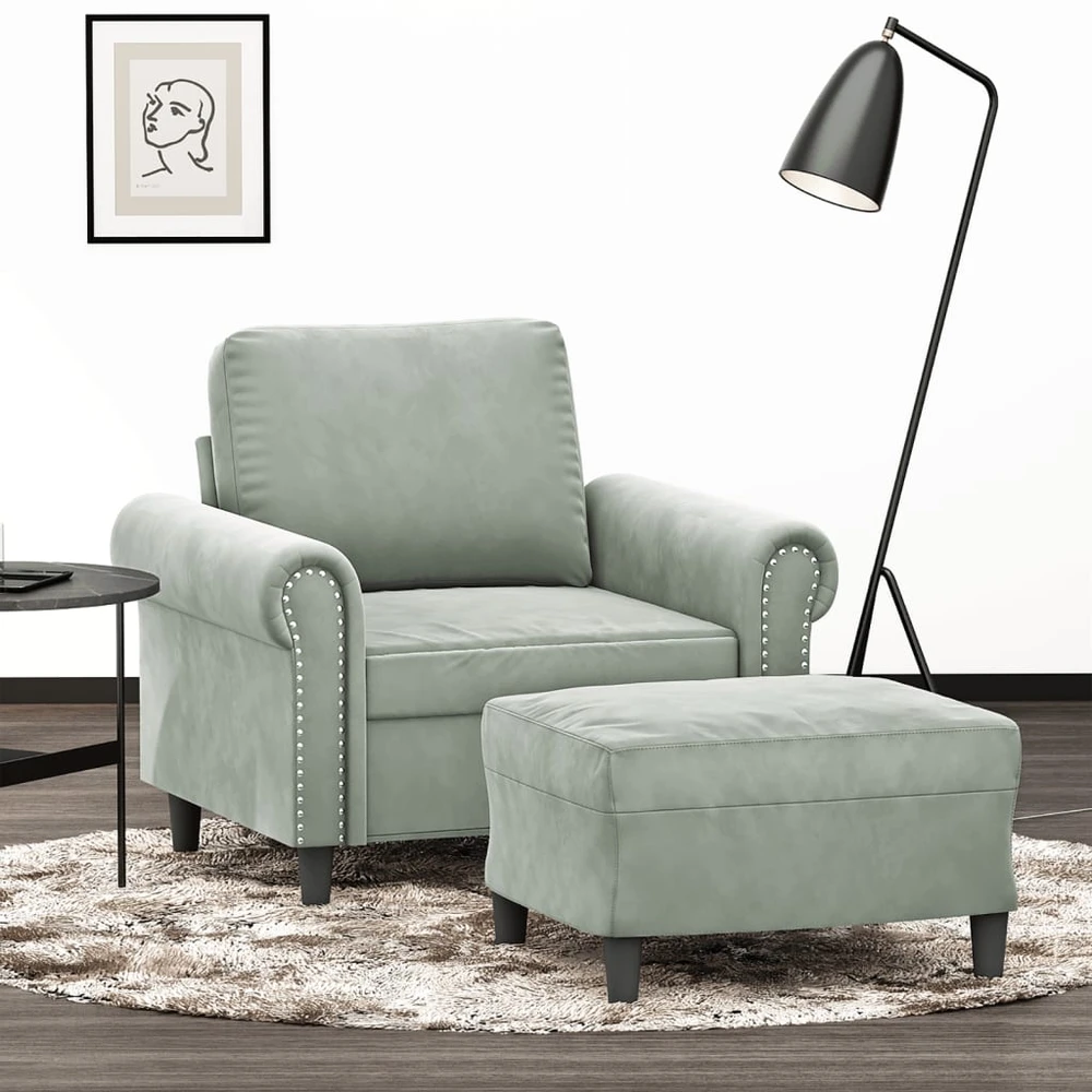 Sofa Krėslas su pakoja, šviesiai pilkos spalvos, 60cm, aksomas