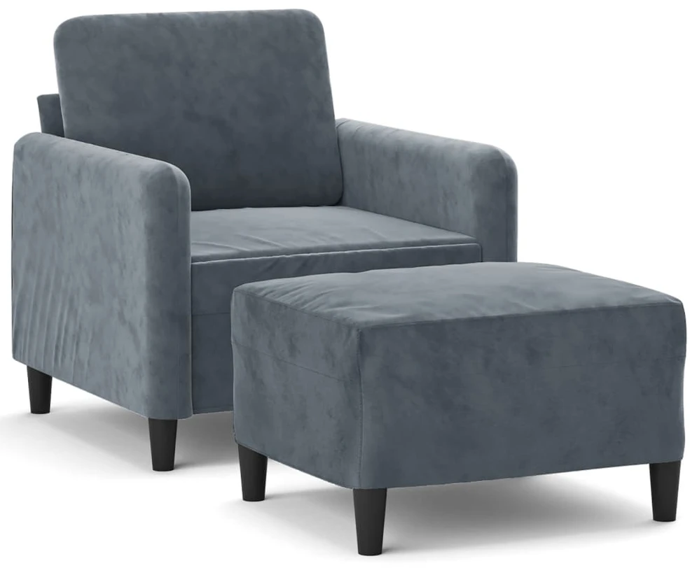 Sofa Krėslas su pakoja, tamsiai pilkos spalvos, 60cm, aksomas