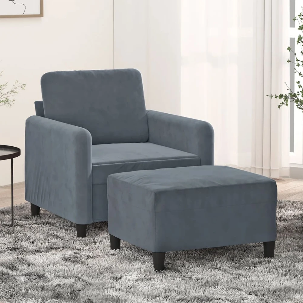 Sofa Krėslas su pakoja, tamsiai pilkos spalvos, 60cm, aksomas
