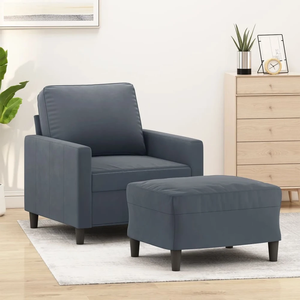 Sofa Krėslas su pakoja, tamsiai pilkos spalvos, 60cm, aksomas