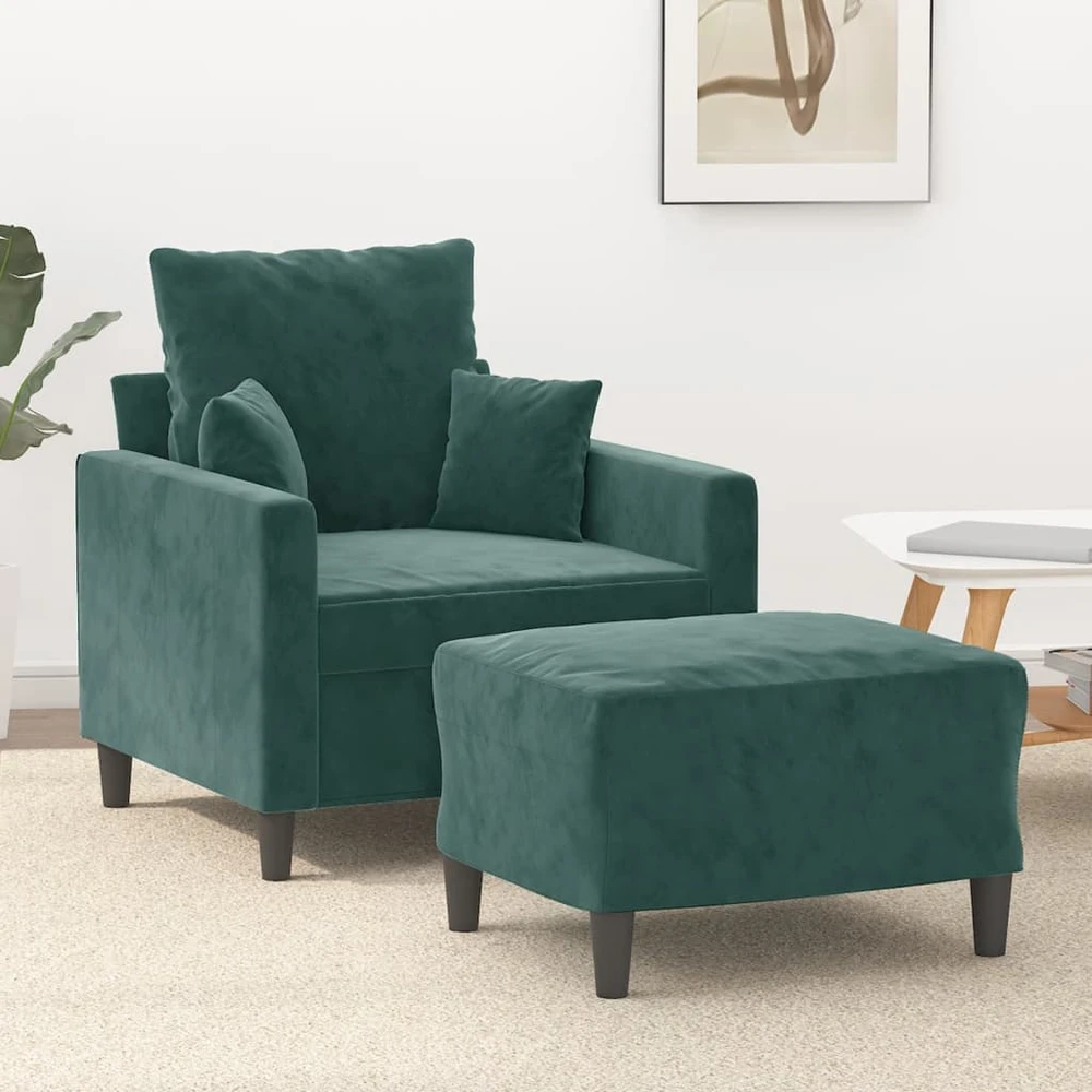Sofa Krėslas su pakoja, tamsiai žalios spalvos, 60cm, aksomas