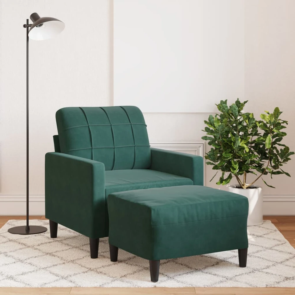 Sofa Krėslas su pakoja, tamsiai žalios spalvos, 60cm, aksomas