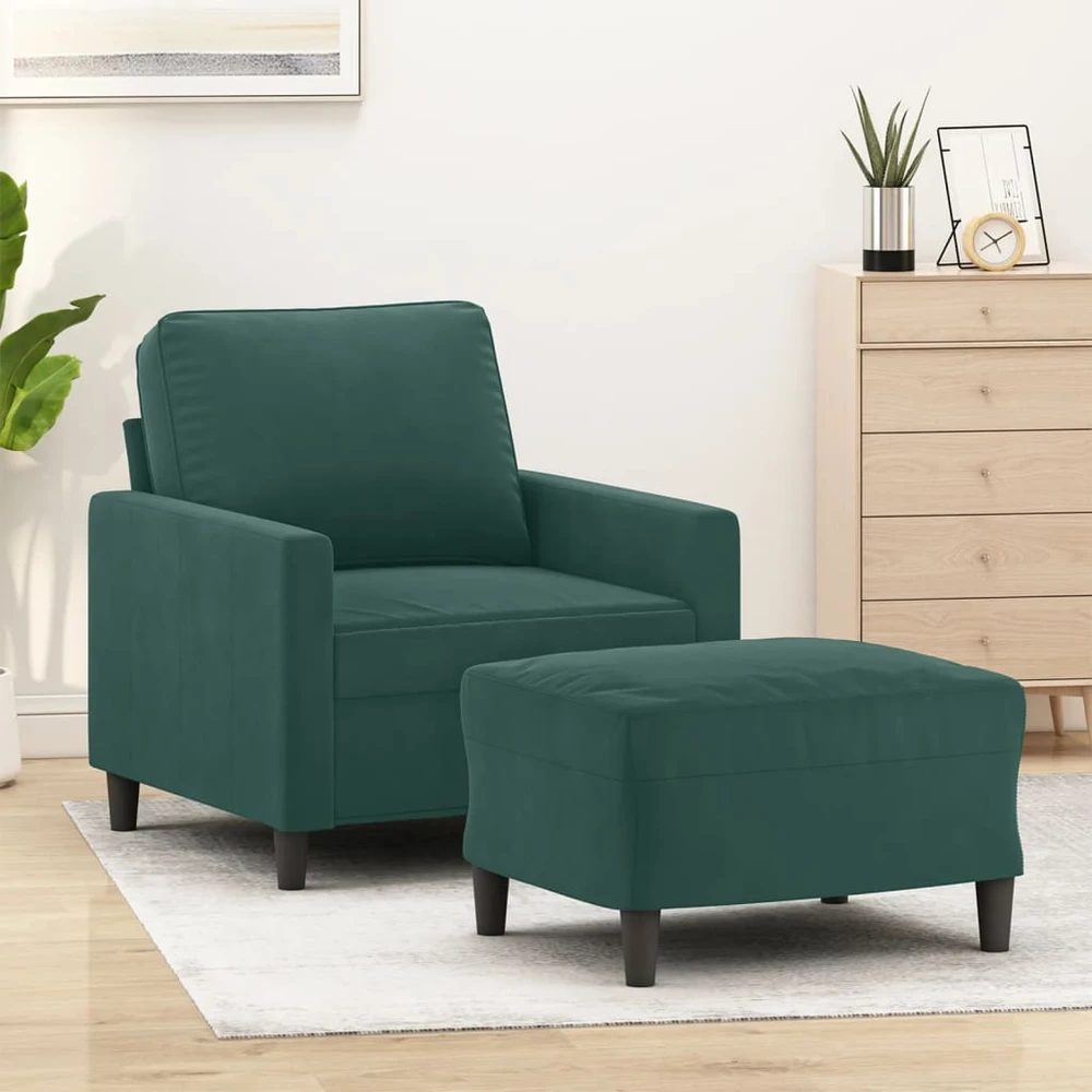 Sofa Krėslas su pakoja, tamsiai žalios spalvos, 60cm, aksomas