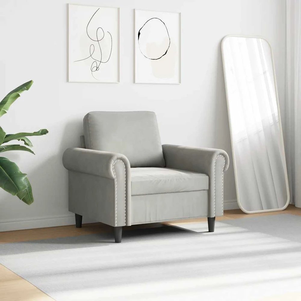 Sofa Krėslas, šviesiai pilkos spalvos, 60cm, aksomas