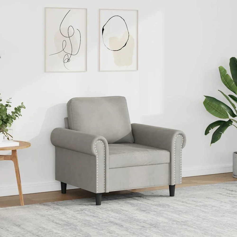 Sofa Krėslas, šviesiai pilkos spalvos, 60cm, aksomas