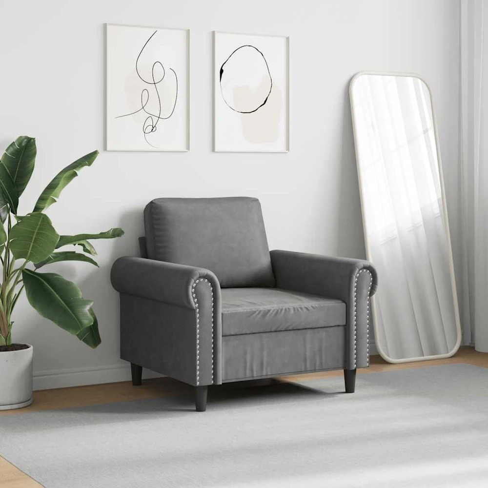 Sofa Krėslas, tamsiai pilkos spalvos, 60cm, aksomas