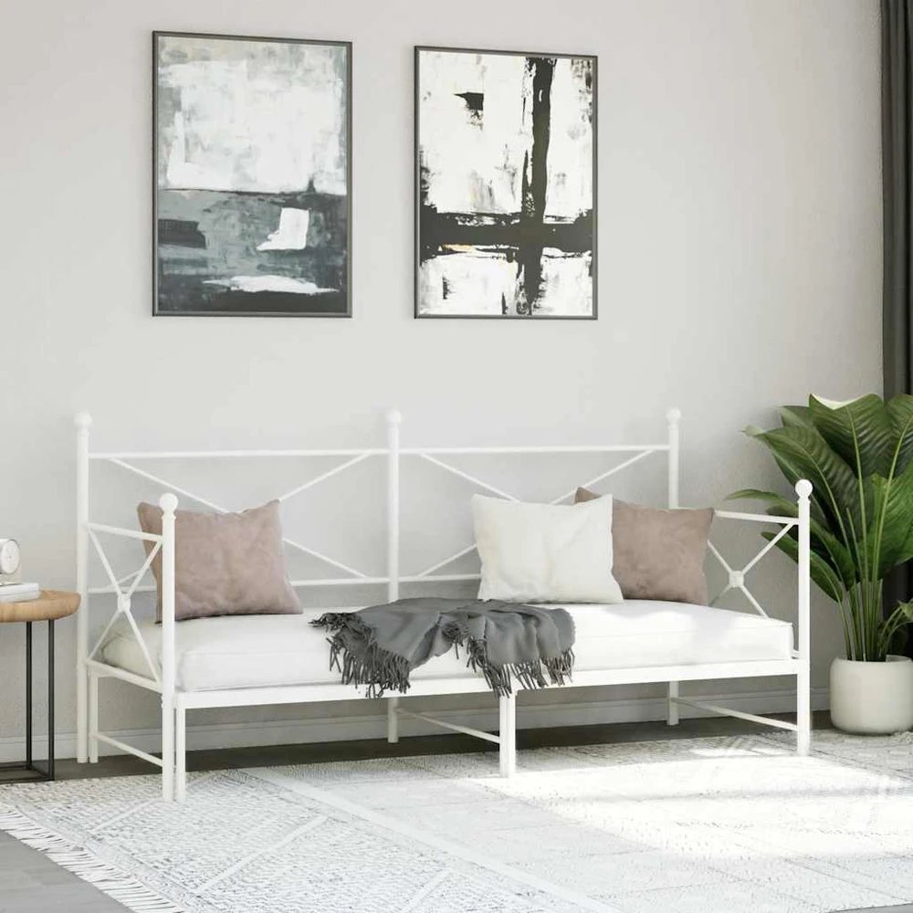 Lova kušetė su kušete be čiužinio Baltas 75x190 cm Plienas