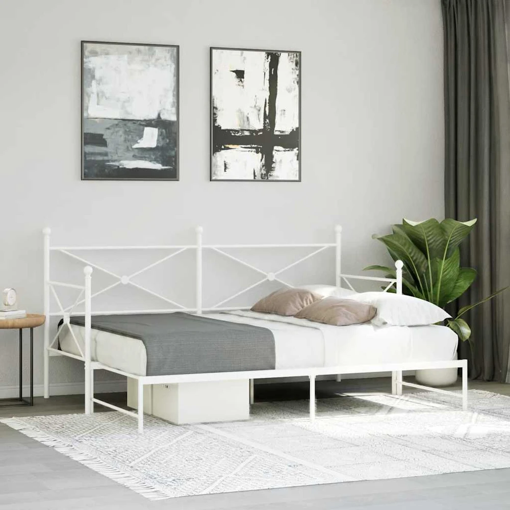 Lova kušetė su kušete be čiužinio Baltas 75x190 cm Plienas