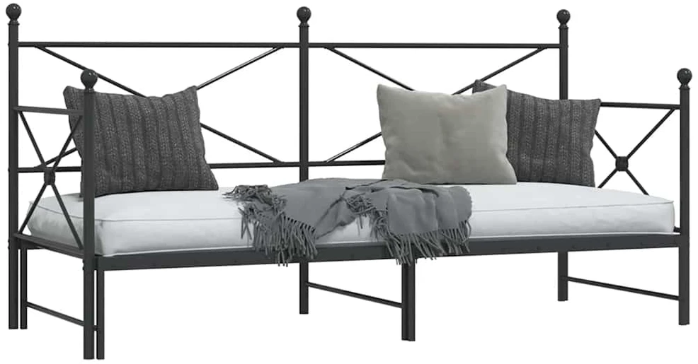 Lova kušetė su kušete be čiužinio Juodas 75x190 cm Plienas