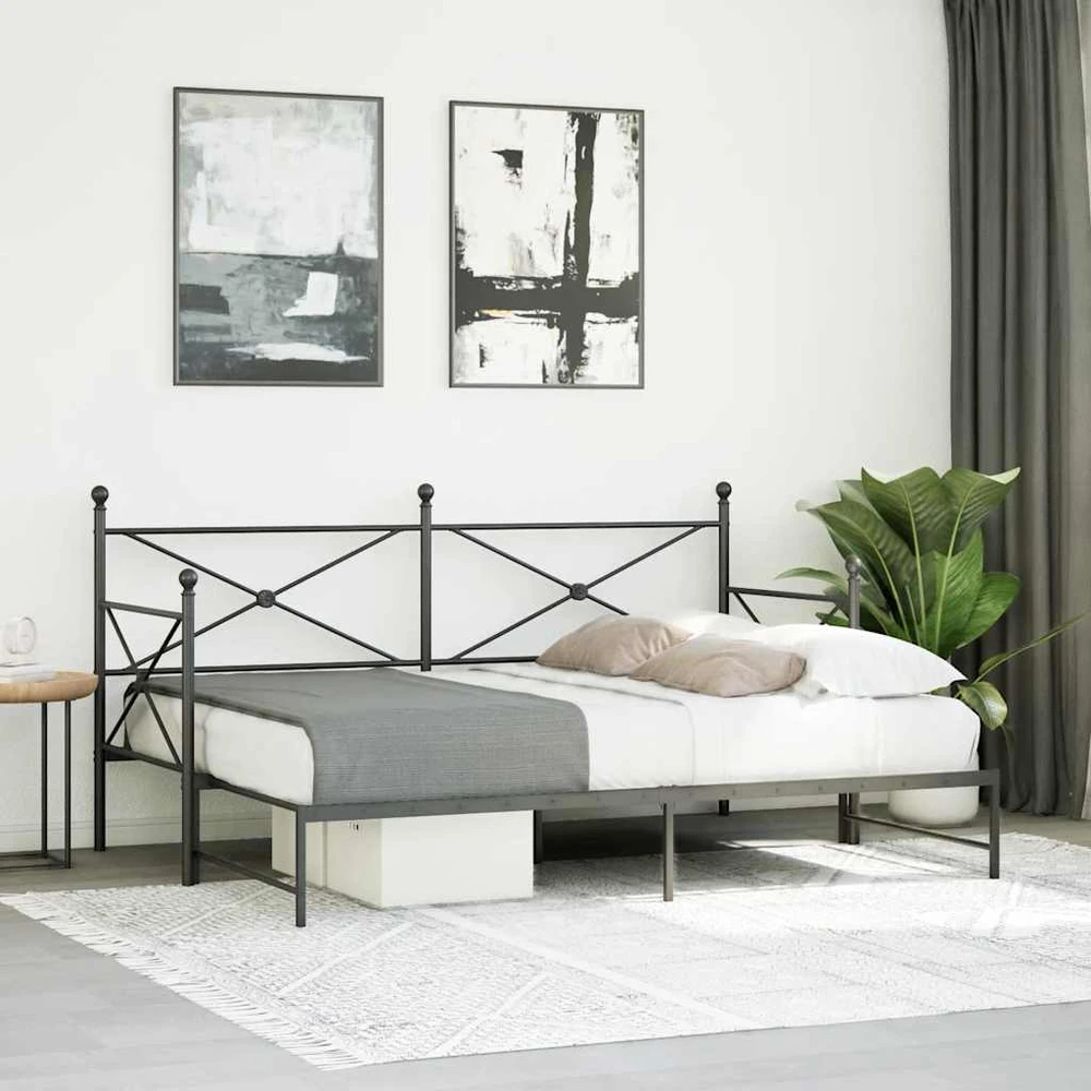 Lova kušetė su kušete be čiužinio Juodas 75x190 cm Plienas