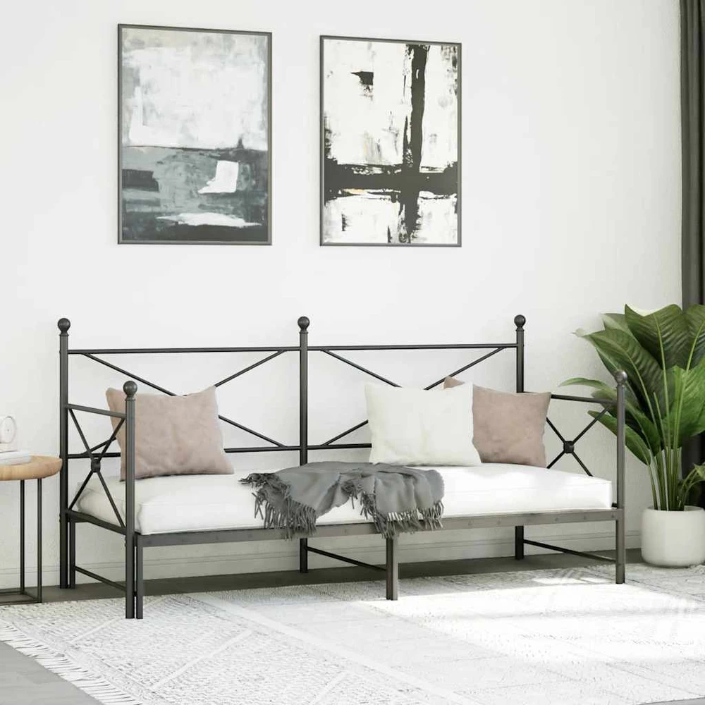 kušetė su kušete be čiužinio Juodas 90x200 cm Plienas
