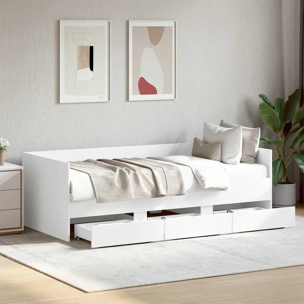 Kušetė su stalčiais be čiužinio, balta, 100x200 cm