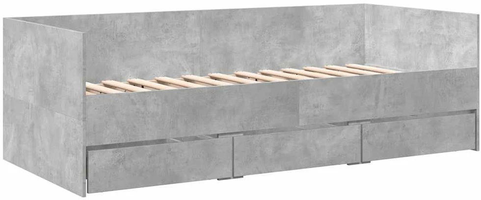 Kušetė su stalčiais be čiužinio, betono pilka, 100x200 cm