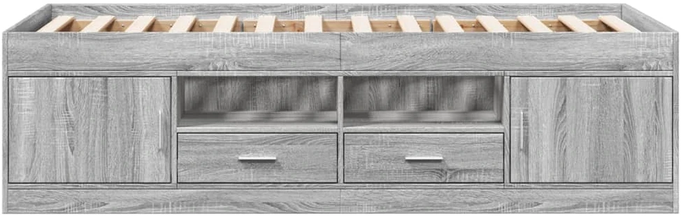 Lova su stalčiais, pilka ąžuolo, 100x200cm, apdirbta mediena