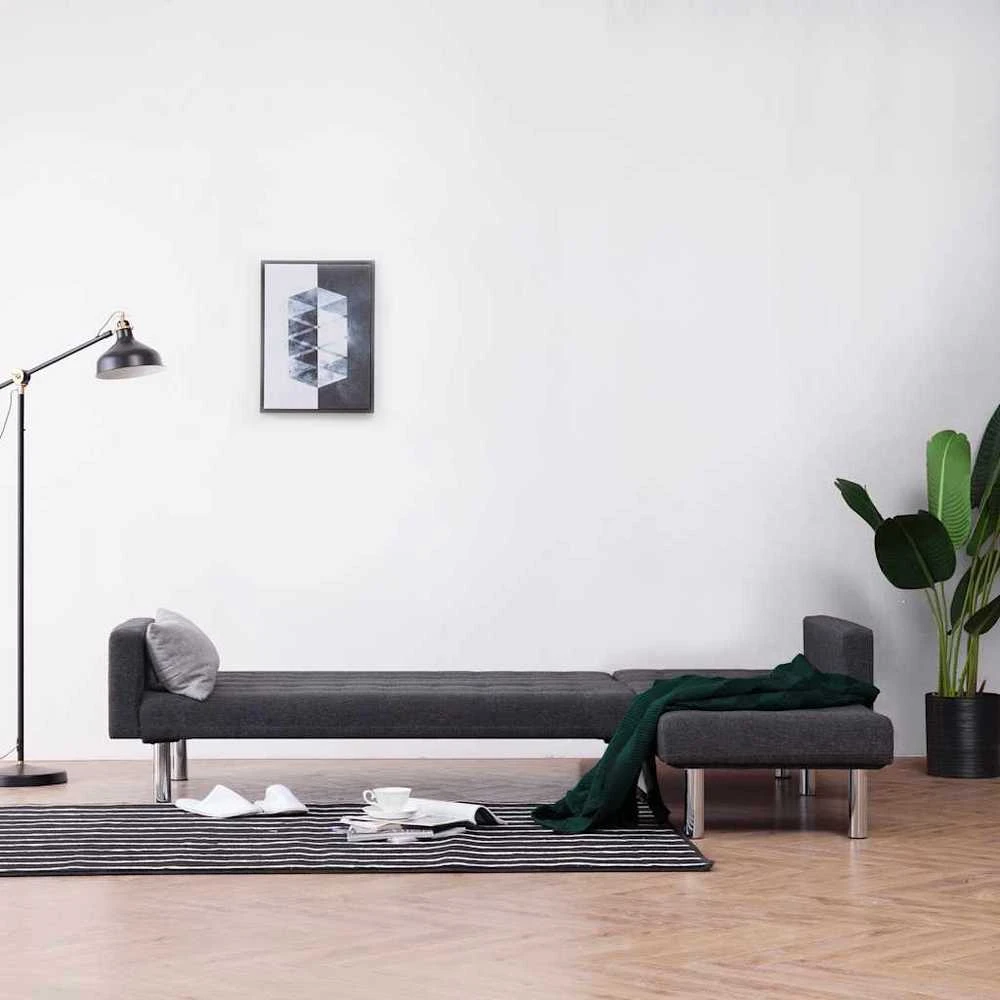 L formos sofa-lova, tamsiai pilkos spalvos, poliesteris