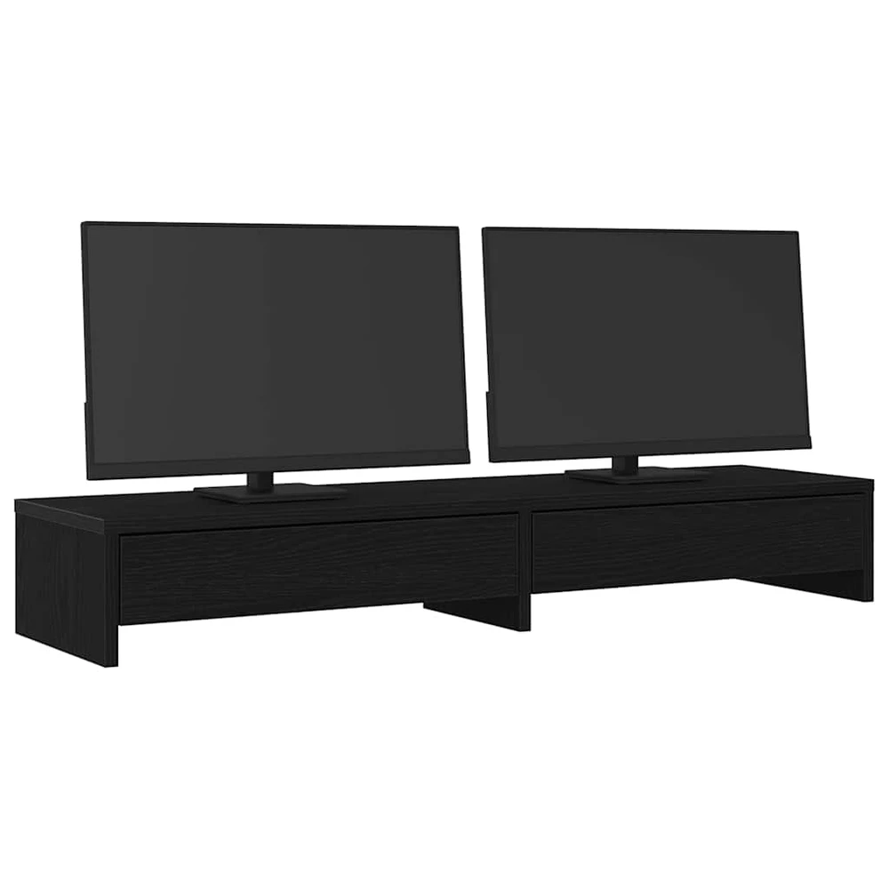 Laikiklis Monitoriaus stovas su stalčiais, juodo ąžuolo spalvos, 100x27x15cm, inžinerinė mediena