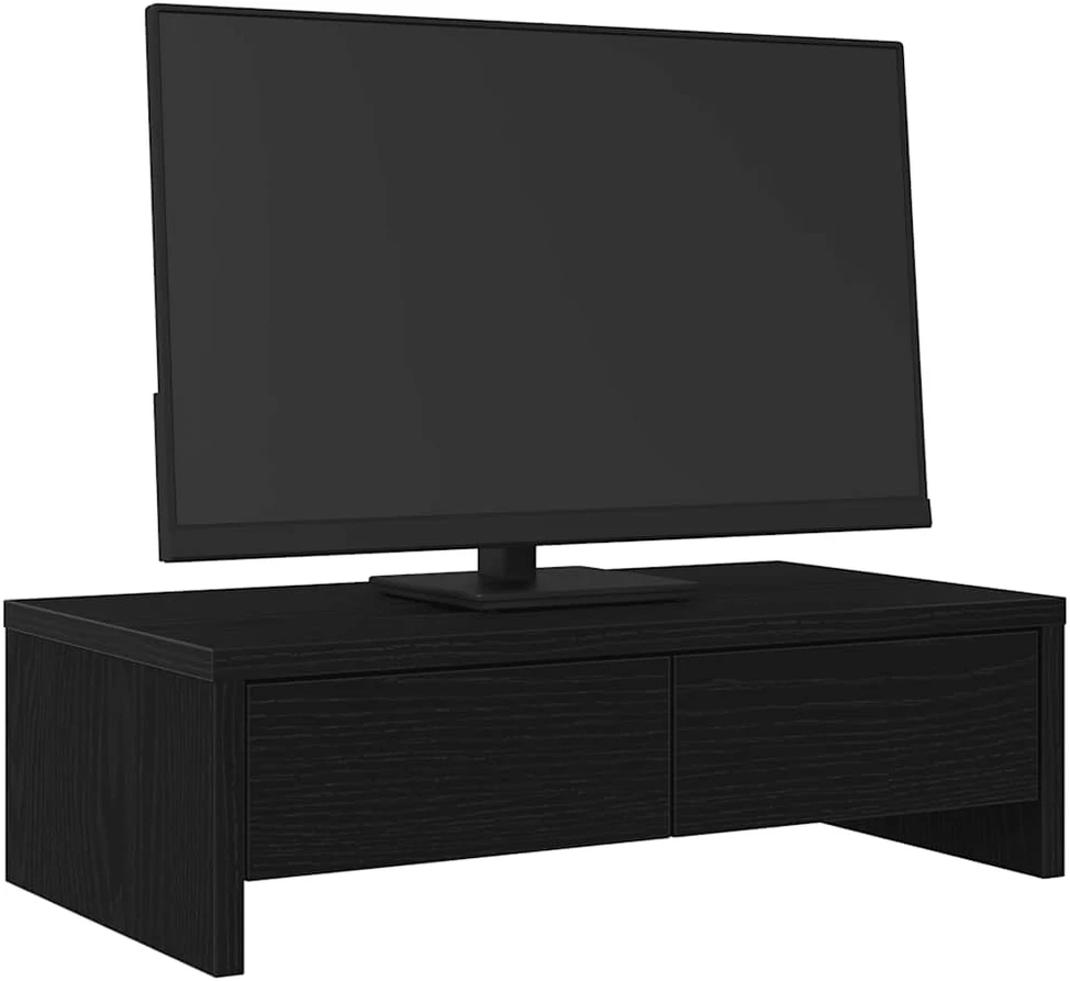 Laikiklis Monitoriaus stovas su stalčiais, juodo ąžuolo spalvos, 50x27x15 cm, inžinerinė mediena