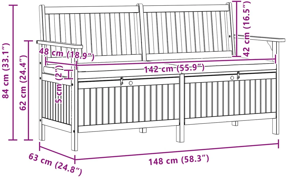 Laikymo suolas 2 -Seater 148 x 63 x 84 cm Stačiakampio