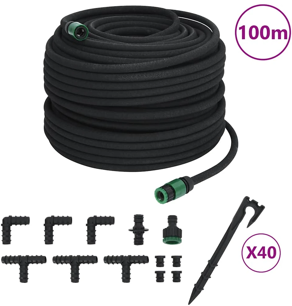 Lašelinio sodo laistymo žarna, juodos spalvos, 0,6", 100m, guma