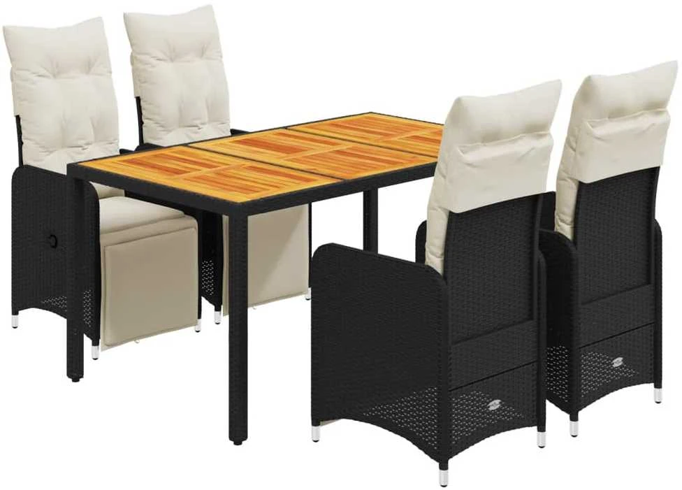 Lauko baldų komplektas Sodo bistro komplektas su pagalvėmis, 5 dalių, juodas, ratanas