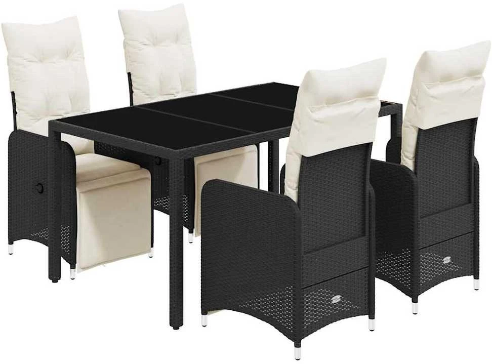 Lauko baldų komplektas Sodo bistro komplektas su pagalvėmis, 5 dalių, juodas, ratanas